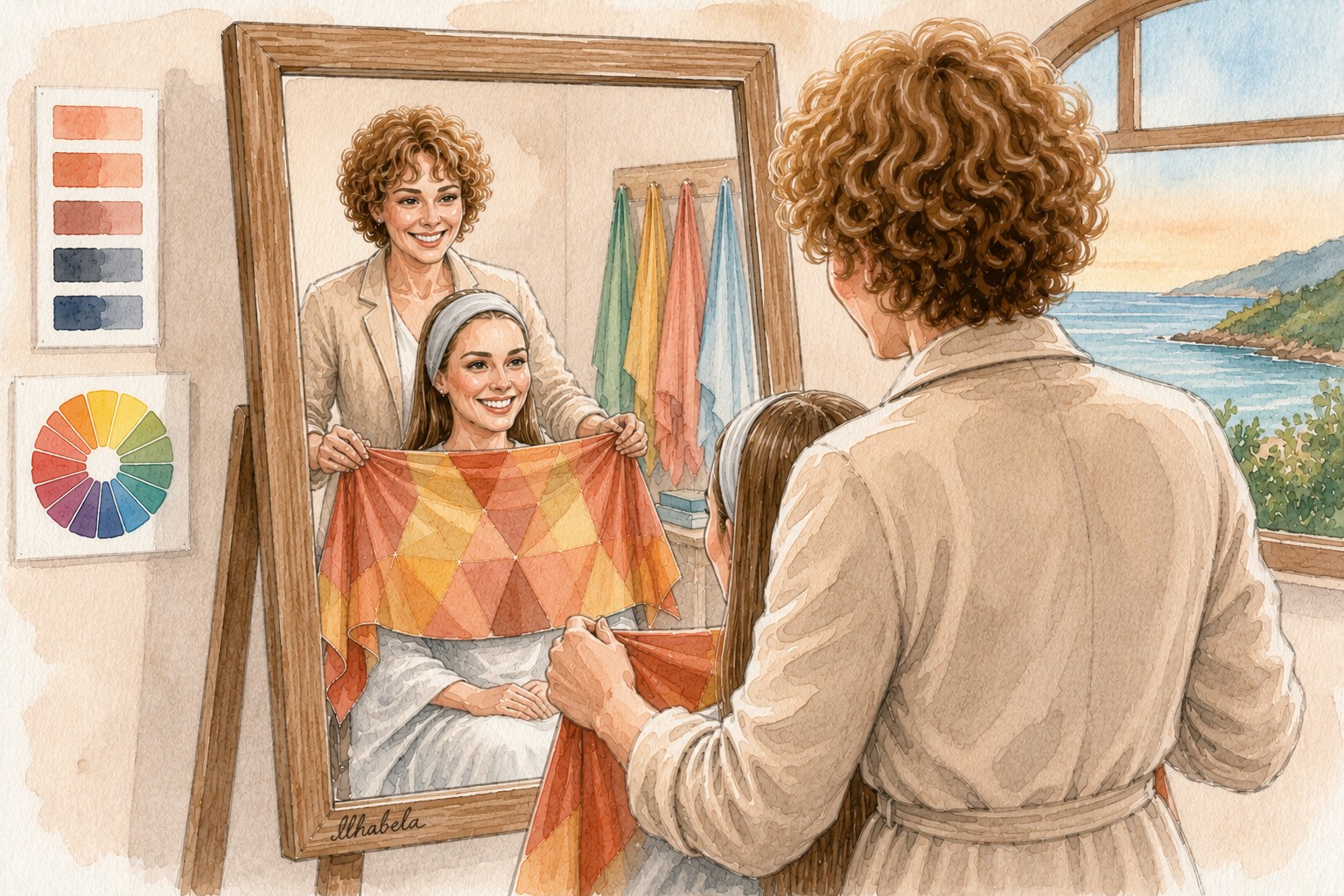 Aquarela de sessão de coloração pessoal com cartela de cores